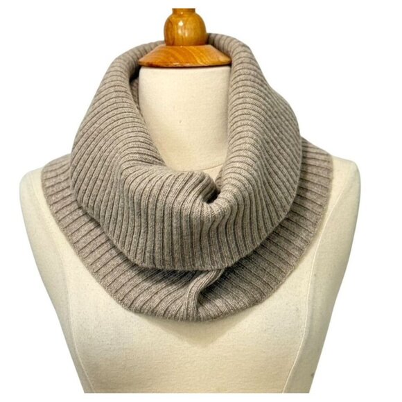 Max Mara Neck Warmer Scarf Ribbed Heathered Brown Oatmeal Soft Cozy Versatile - Picture 6 of 6
